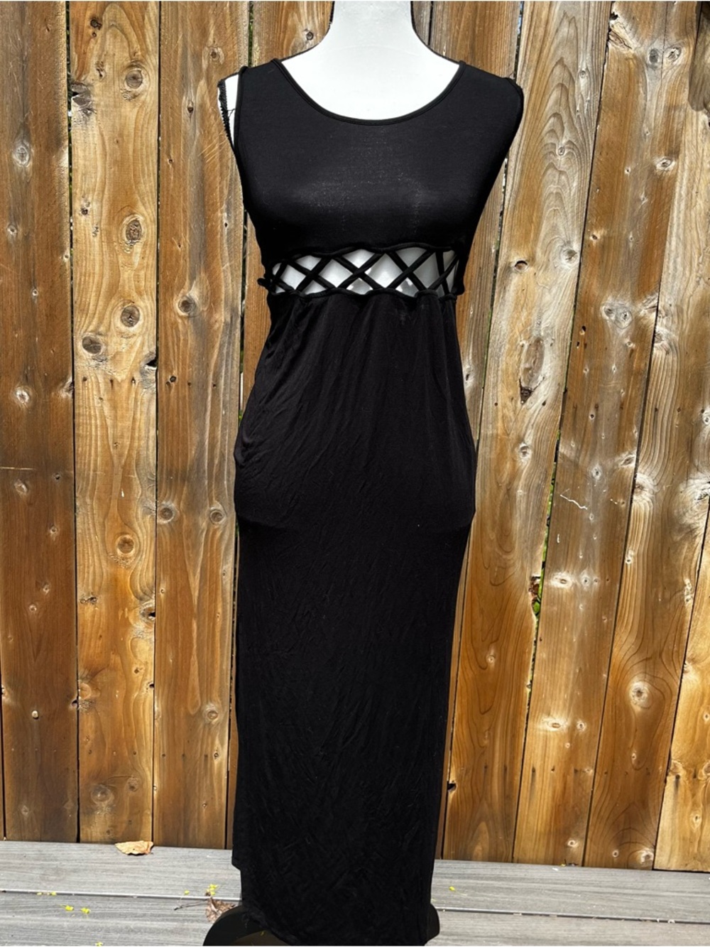 Forever 21 Black Sleeveless Maxi with Lattice Cutout Waist